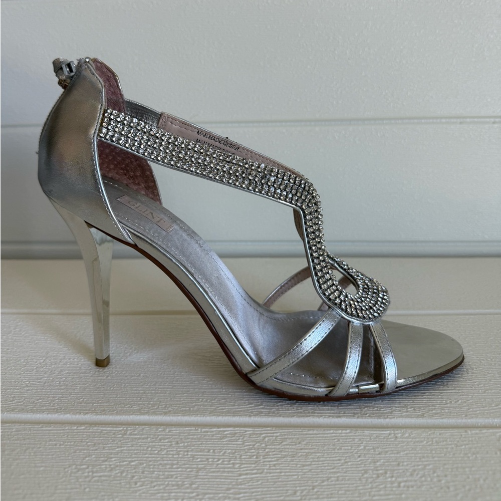 Glint Silver Rhinestone Strappy Stiletto Heels